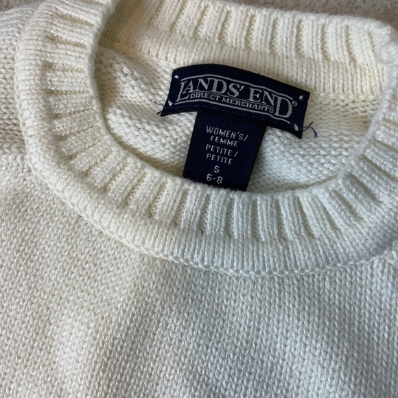 Lands’ End Petite Cream Cotton Sweater - Picture 2 of 10